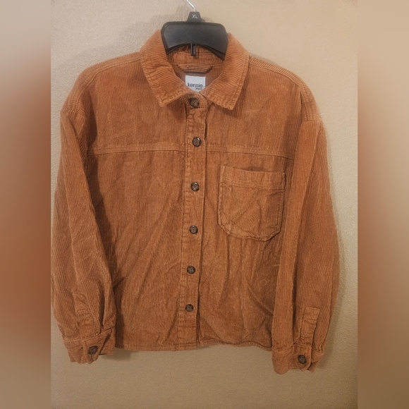 Kensie Jeans Womens Brown Button Down Corduroy Shirt SIZE SMALL - Picture 3 of 13
